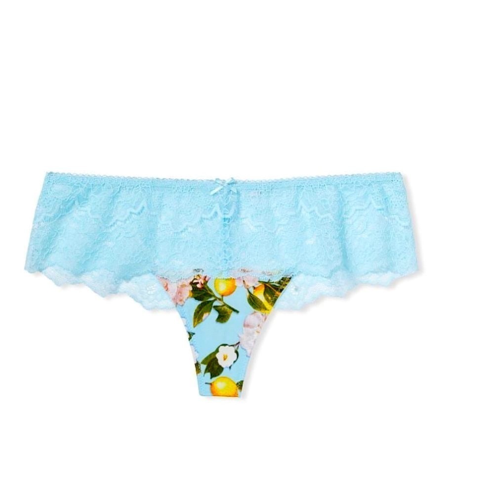 New VS DREAM ANGELS Floral Lace Waist Hipster Thong Panty Blue Lemon Medium